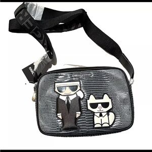 Karl Lagerfeld Womens Camera Bag Crossbody Double Zip Round NWT